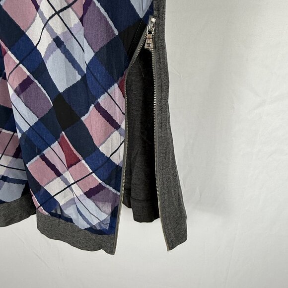 Two by Vince Camuto Plaid Print Top Womens Small Gray Raglan Sleeve Zips Up Side - Picture 4 of 7